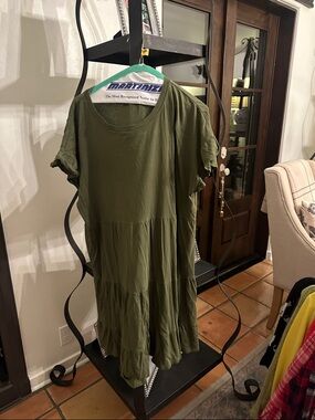 J. Crew Olive Green Tiered Midi Dress